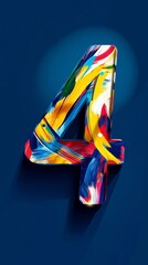 Wall Mural - Number four made with colorful brushstrokes on blue background