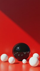 Poster - Black and white spheres creating a contrast on red surface