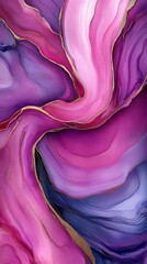 Poster - Abstract pink and purple alcohol ink painting with gold accents