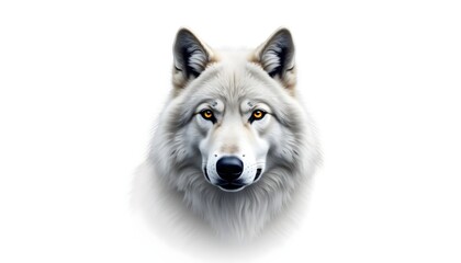 A realistic and detailed majestic wolf's head with a white background 