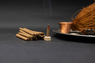 Lit Dhoop Sticks in Spiritual Hindu Offering to god, Indian festival Background