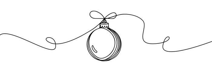 Wall Mural - Christmas ball one line icon. Simple one continuous line drawing of christmas bauble isolated on white background.Holiday christmas decoration.