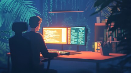 Programmer Working Late at Night
