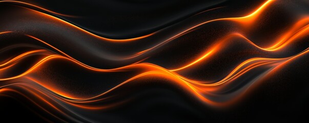 Wall Mural - abstract orange waves flowing on black background