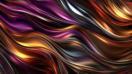 Sticker - Metallic flowing waves creating abstract colorful background