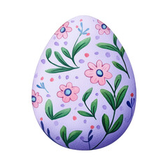 Wall Mural - Watercolor pastel colored Easter egg with delicate floral patterns and soft shading isolated on a transparent background 