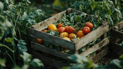 Rustic Wooden Basket of Fresh Vegetables