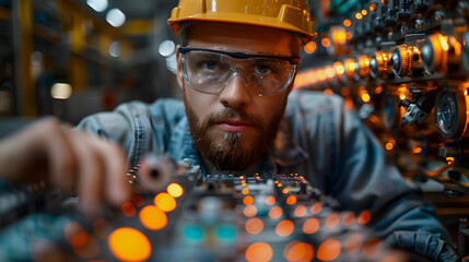 quality control in the production - man checks board for defects - manufacturing in a high tech factory isolated on white background, png