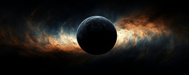 Wall Mural - lone planet orbiting through colorful nebula clouds in deep space
