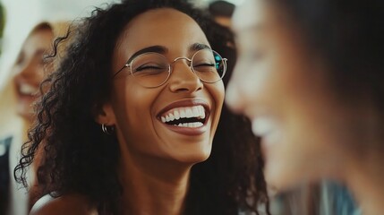 Sticker - Joyful Smiles of Diverse People in Lively Setting