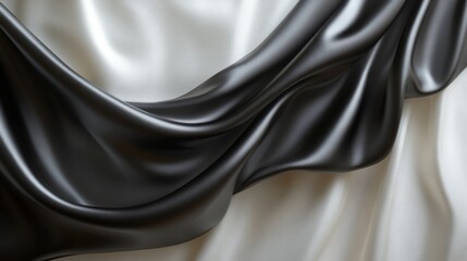 Sticker - Flowing black and white silk fabric creating elegant waves