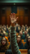 © Ksenia Pestereva - Audience Member Raising Hand to Ask a Question During a Public Speaking Event