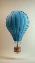 Sticker - Blue hot air balloon with light bulb basket floating on beige background