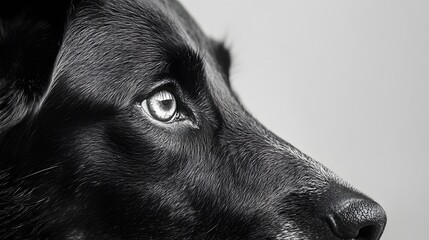 A close-up of a black dog's eye, showing its intense gaze.