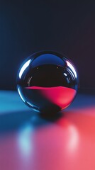 Canvas Print - Reflective sphere illuminated by vibrant neon lights creating colorful reflections