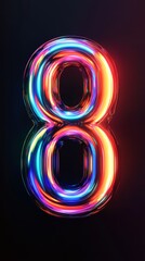 Wall Mural - glowing number eight on dark background representing futuristic design