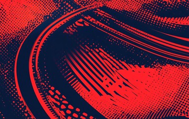 Abstract red and blue background with a halftone pattern and curved lines.