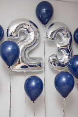 Wall Mural - silver number 23 balloons and a bouquet of blue latex helium balloons