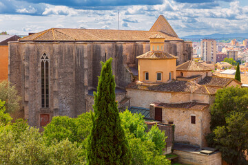 Wall Mural - Basilica of Sant Feliu with Girona in the background, Spain