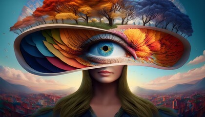 Different compositions with artificial intelligence visuals focusing on the human eye