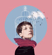 © Solarisys - Neuroscience - Bird flying out of the cage on a woman's head in sky background - art collage