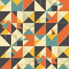 Fototapete - A vibrant geometric design showcases triangles and squares in a dynamic arrangement, featuring colors like orange, teal, and cream. Generative AI