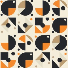 Leinwandbilder - A vibrant geometric pattern showcases a mix of orange, black, and beige shapes arranged in a stylish design, appealing to art lovers. Generative AI