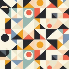 Aufkleber - The vibrant pattern showcases a mix of geometric shapes including circles, triangles, and colors, creating a lively and modern aesthetic. Generative AI