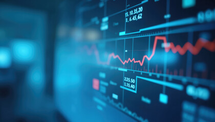 Canvas Print - digital financial interface with red line: abstract financial dashboard with a red trend line on a b