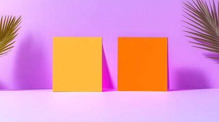 Colorful Orange Paper Cards on Vibrant Purple Background for Mockup Design