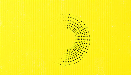 Wall Mural - half circle shape with halftone pattern (radiating dots) on corrugated yellow and blank paper isolated with white highlights, png