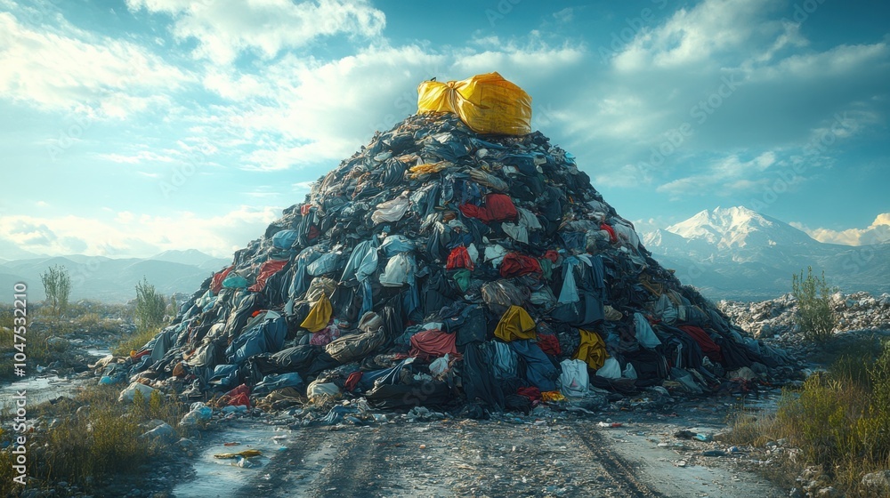 A Large Pile of Discarded Clothing in a Landfill Symbolizing the Impact ...