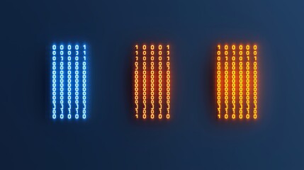 Wall Mural - three neon lights with numbers on them, one is blue, one is orange and one is red