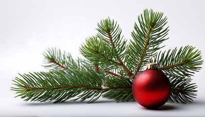 Wall Mural - small christmas tree branch with a red ornament sits alone on a clean white surface in png _1(559)