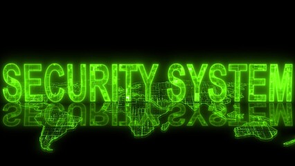 security system text technology earth map glowing green