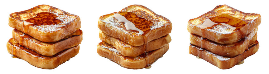 Stacked French toast with syrup isolated on transparent PNG background perfect for breakfast food promotions or restaurant menus.