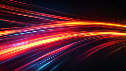 Wall Mural - Abstract energy rays. Fast-moving red and orange neon lines creating glowing speed trails. Curved light streaks on a dark background Horizontal template color gradient, rough retro vibe shine bright