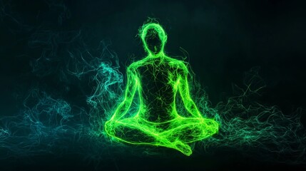 Glowing human in lotus yoga pose