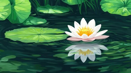 Wall Mural - Water Lily Blooming in a Pond