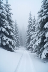 snowy landscape pine trees covered snow outdoors amidst serene natural backdrop