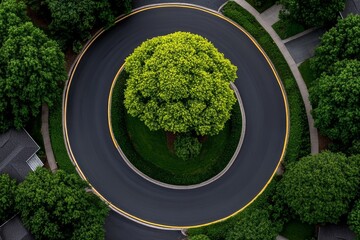 Poster - Minimalist design of a neighborhood with simple outlines of houses, trees, and a single road, capturing the quiet and simplicity of suburban living, symbolizing clean and peaceful environments
