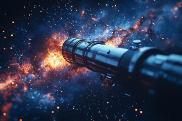 Wall Mural - a space telescope capturing distant galaxies, symbolizing the advancements in space observation tech