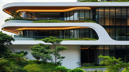 Wall Mural - Modern building with curved facade and green roof.