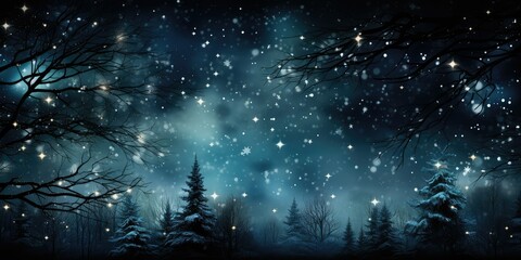 Canvas Print - Snowy forest under a starry sky