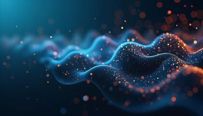 Wall Mural - abstract blue and orange background with wavy lines and dots, ideal for dynamic digital flow and con