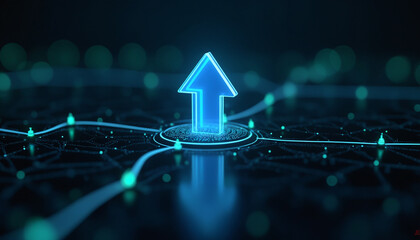 Wall Mural - upload icon with network connectivity: an upload icon connected within a digital network, symbolizin