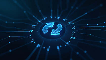 Wall Mural - refresh icon with network integration: a refresh icon integrated within a digital network, symbolizi