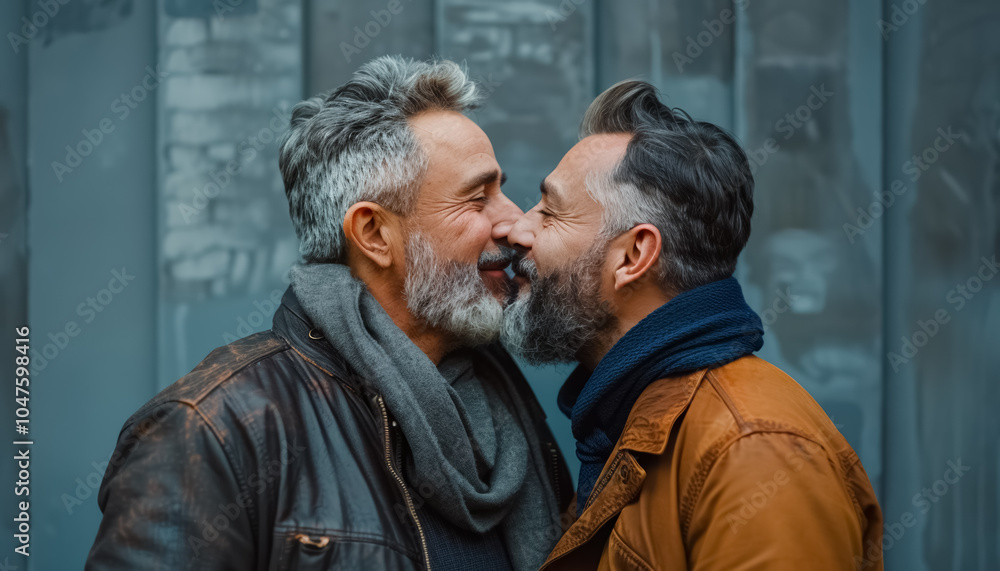 Two Senior Gay Men Hugging And Kissing On Mature Adult Romantic Love two-senior-gay-men-hugging-and-kissing-on-mature-adult-romantic-love