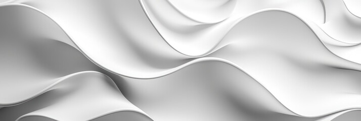 Poster - Abstract White Wavy Surface with Smooth Curves and Shadows