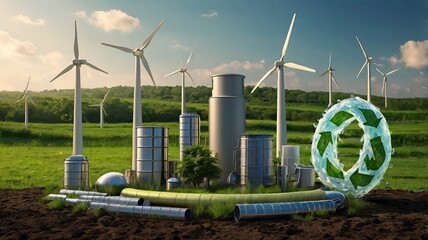 Free Photo New economy and green environmentally sustainable practices, highlighting innovative recycling method Background